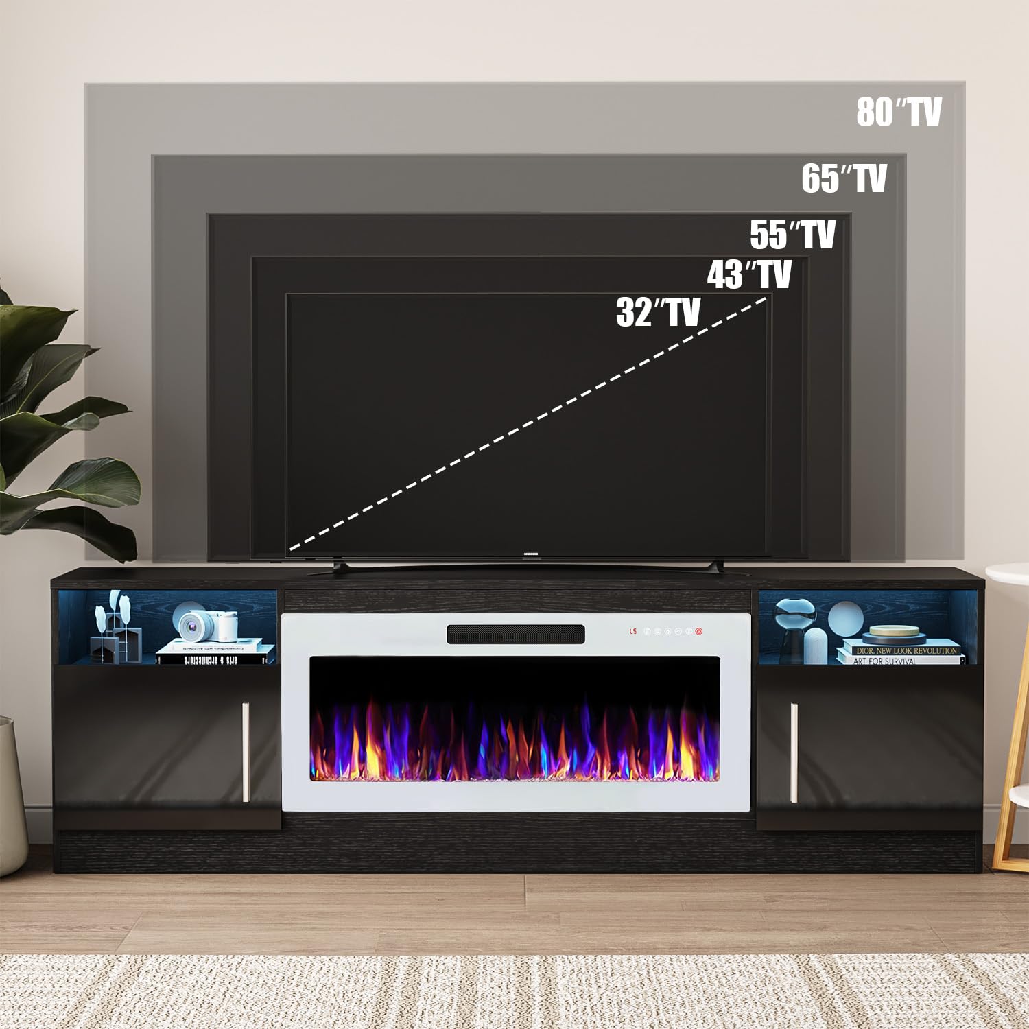 VITESSE 70”Fireplace TV Stand,Modern Entertainment Center Heating Fireplace