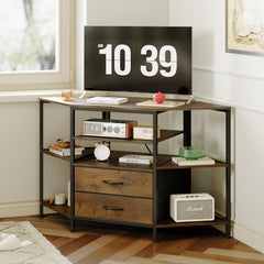 Welfuturer Corner TV Stand for 55 Inch TV with Drawers, Brown