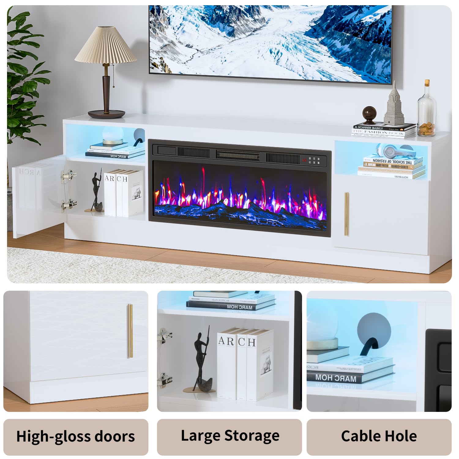 PRETZI Fireplace TV Stand with 36" Fireplace Up to 80" TVs for Living Room