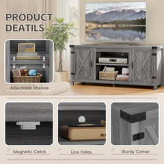 YESHOMY Modern Farmhouse TV Stand with Barn Door for 65 Inch TV, Gray Wash