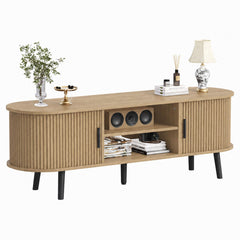 ChooChoo 54" Mid Century Modern TV Stand with Fluted Sliding Doors