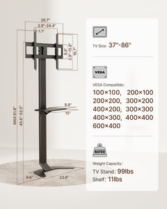 ECOTINY Tall Floor TV Stand for 37-86" TVs, Ultra Slim, Black