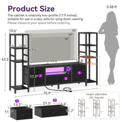 Casaottima TV Stand for 40/50/55 Inch TV, Low-Profile Entertainment Center with LED Lights & Power Outlets, TV Stand with Drawers & Open Shelves for Storage for Small Spaces/Living Room/Gaming, Black
