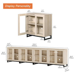 WAMPAT Modern TV Stand with Glass Doors for 80-120 inch TVs, 4 in 1 Entertainment Center Console with 4 Drawers and Metal Base for Living Room, Bedroom, Brown