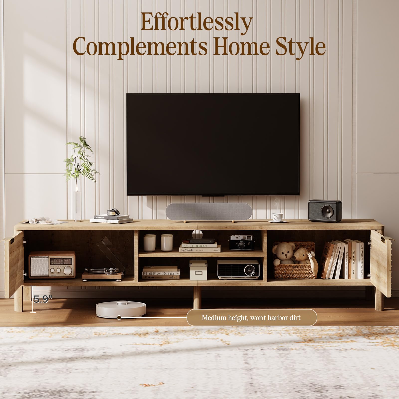 TV Stand for Living Room up to 65 Inch TVs Entertainment Center Oak 59"