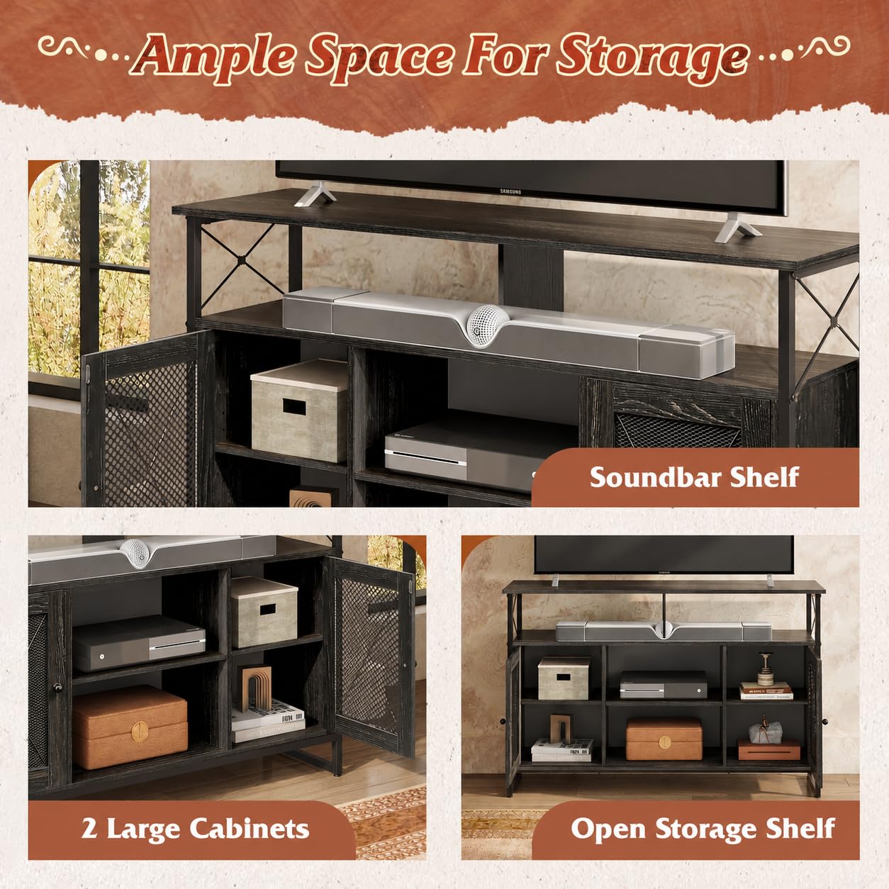 WLIVE TV Stand 55 inch TV, Tall Entertainment Center with Storage, Farmhouse Industrial TV Console for Bedroom Living Room, Rustic Brown