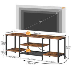 HOOBRO TV Stand with Power Outlets to 75 Inches, TV Console Table with Open Storage Shelves Cabinet, Industrial Media Entertainment Center for Living Room Bedroom, Rustic Brown and Black BF80DS01
