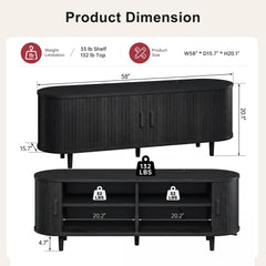 OneBlis 70" Mid Century Modern TV Stand, Wood TV Consoles with Sliding Doors and Power Outlet, Entertainment Center with Adjustable Shelves, Fluted TV Stands for Living Room, Walnut