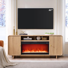 IFGET 70" Modern TV Stand with Storage, Wood Curved TV Console, Natural Oak
