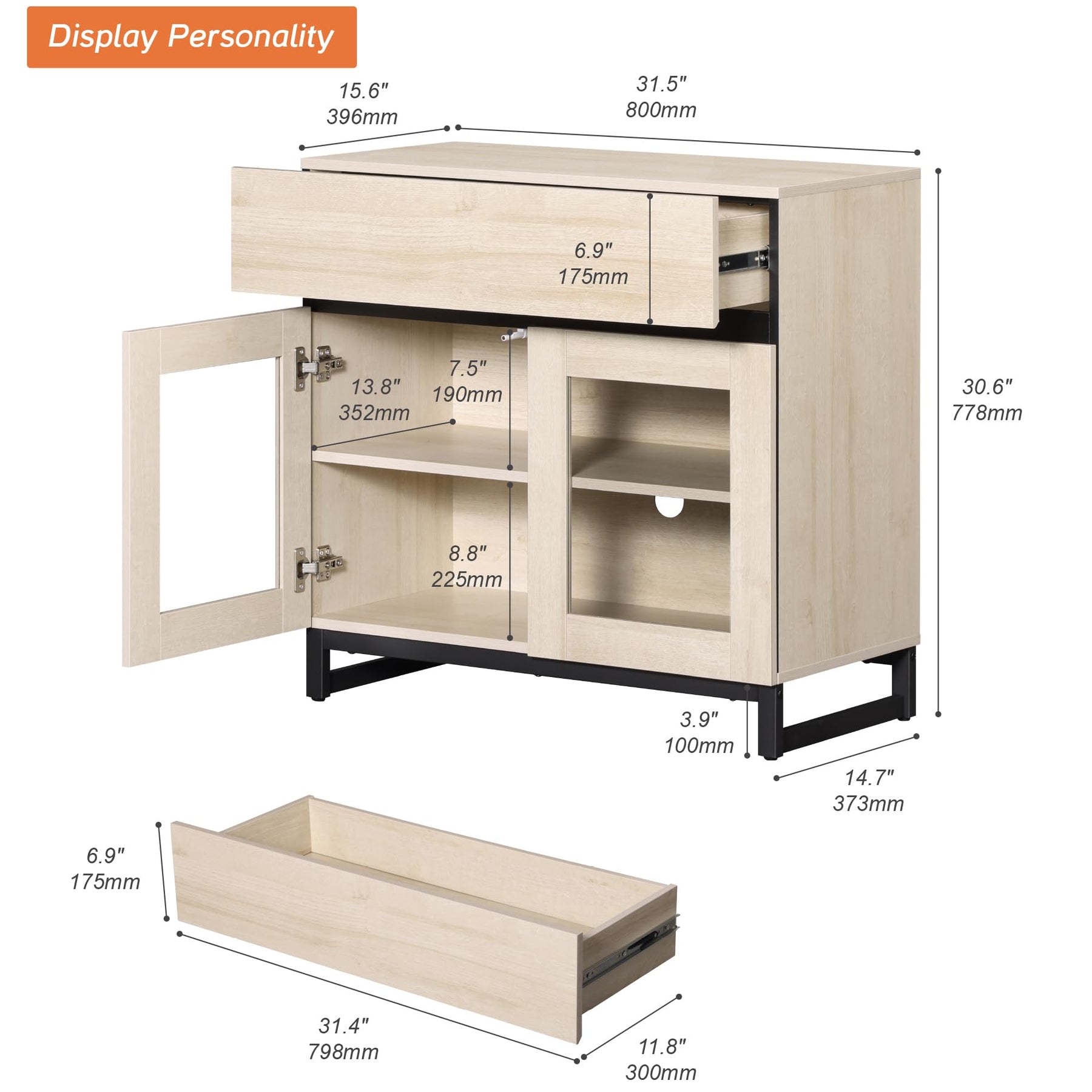 WAMPAT Modern TV Stand with Glass Doors for 80-120 inch TVs, 4 in 1 Entertainment Center Console with 4 Drawers and Metal Base for Living Room, Bedroom, Brown