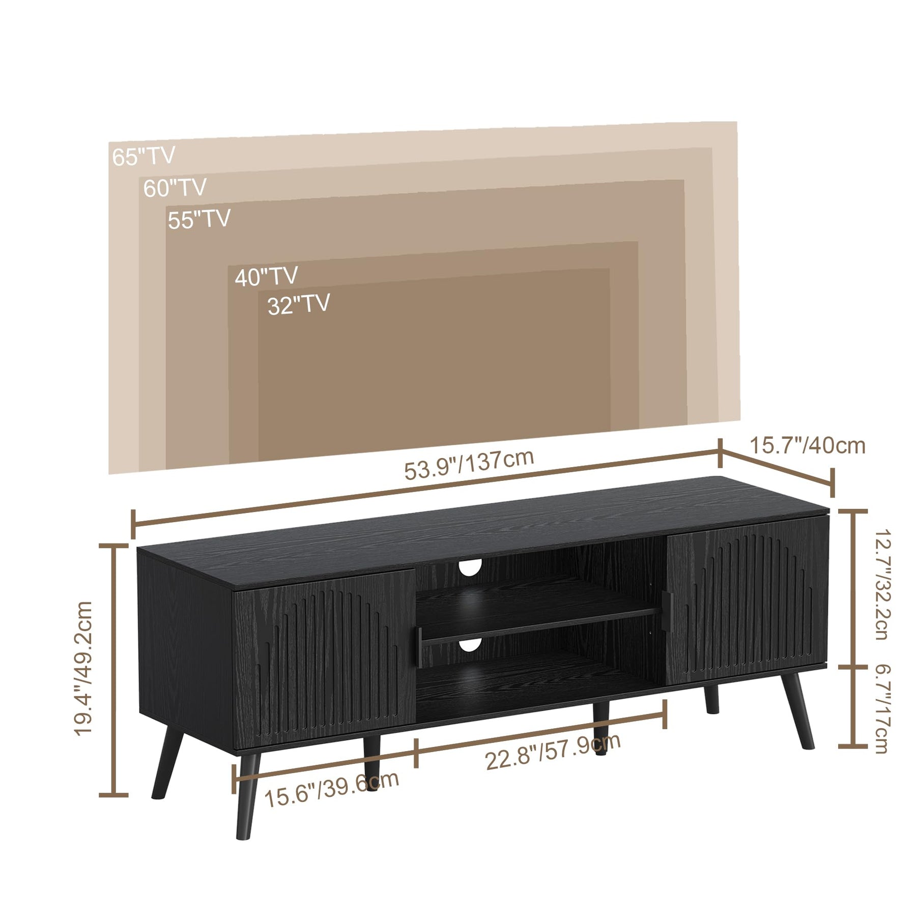 ChooChoo TV Stand with Open Shelves for 65 Inch TVs, Mid Century