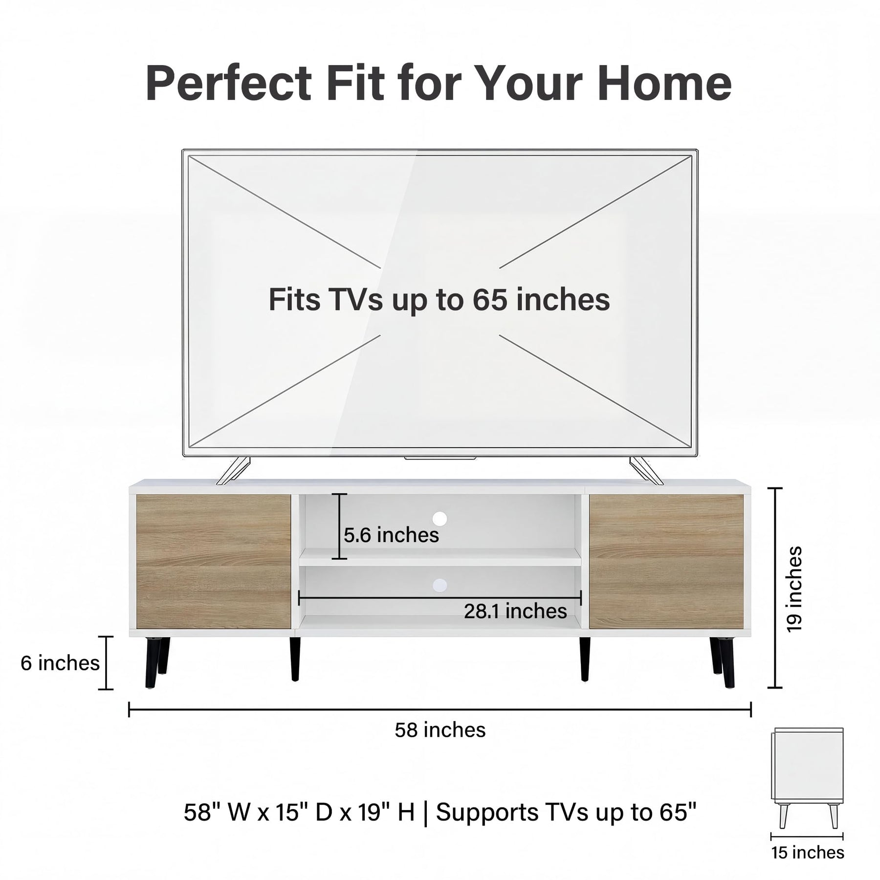 YESHOMY Mid-Century Modern TV Stand, 58 Inch, Light Grey