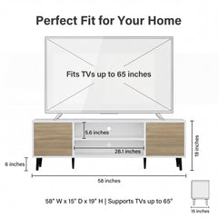 YESHOMY Mid-Century Modern TV Stand, 58 Inch, Light Grey