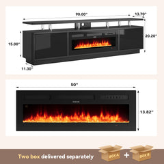 OneBlis 70" Fireplace TV Stand with Double LED Lights for TVs UP to 80", Electric Fireplace Entertainment Center with Storage Cabinets, TV Console for Living Room, Office, Black1