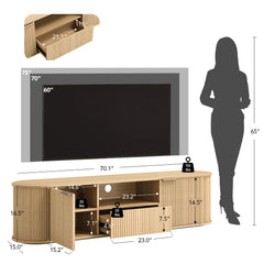 CHITA 70" Fluted TV Stands TV Console with Drawers for TVs Up to 80",Walnut
