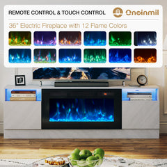 oneinmil Fireplace TV Stand with 36" Electric Fireplace, LED Light Entertainment Center, Modern Wood Texture Entertainment Stand with Highlight Storage Cabinet for TVs Up to 80", 70 inches, Black