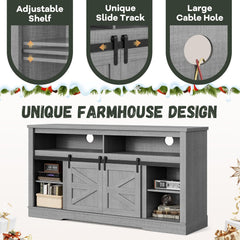 YESHOMY 58" Farmhouse TV Stand for TVs up to 65", Sliding Barn Doors, White