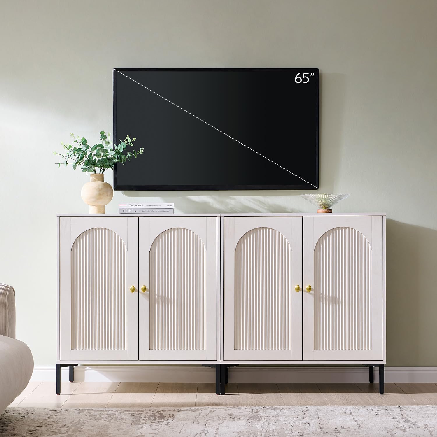 IFBUY 92.63" W Mid Century Modern TV Stands for Living Room, Brown