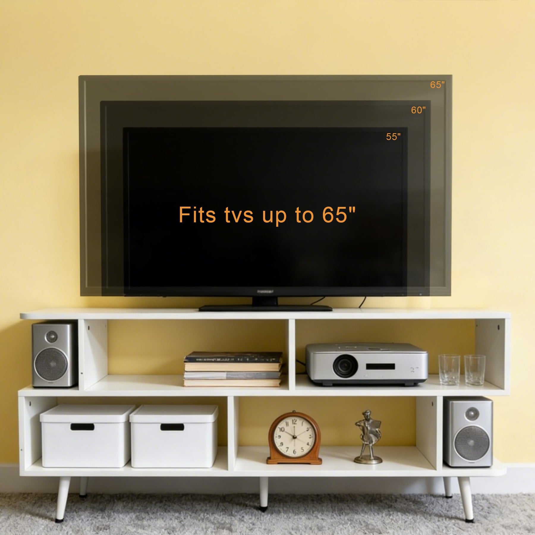 ACOHOOK Walnut 60" Mid-Century TV Stand with Storage Open Shelf