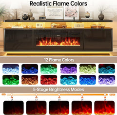 OneBlis 70" Fireplace TV Stand with Double LED Lights for TVs UP to 80", Electric Fireplace Entertainment Center with Storage Cabinets, TV Console for Living Room, Office, Black1