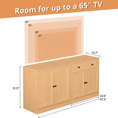 TUSY 71" Large TV Stand Set - TV Entertainment Center for TVs up to 65", Media Center with Tempered Glass Doors and Drawer, TV Hutch with Bookshelves for Living Room (White, BDDB)