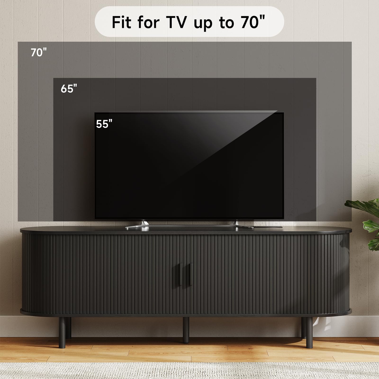 ONBRILL 70.8" TV Stand with Power Outlet for TVs up to 75 Inch, Entertainment Center with Storage and Adjustable Shelves, Modern Media Console with Sliding Doors for Living Room, Walnut
