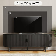 ONBRILL 70.8" TV Stand with Power Outlet for TVs up to 75 Inch, Entertainment Center with Storage and Adjustable Shelves, Modern Media Console with Sliding Doors for Living Room, Walnut