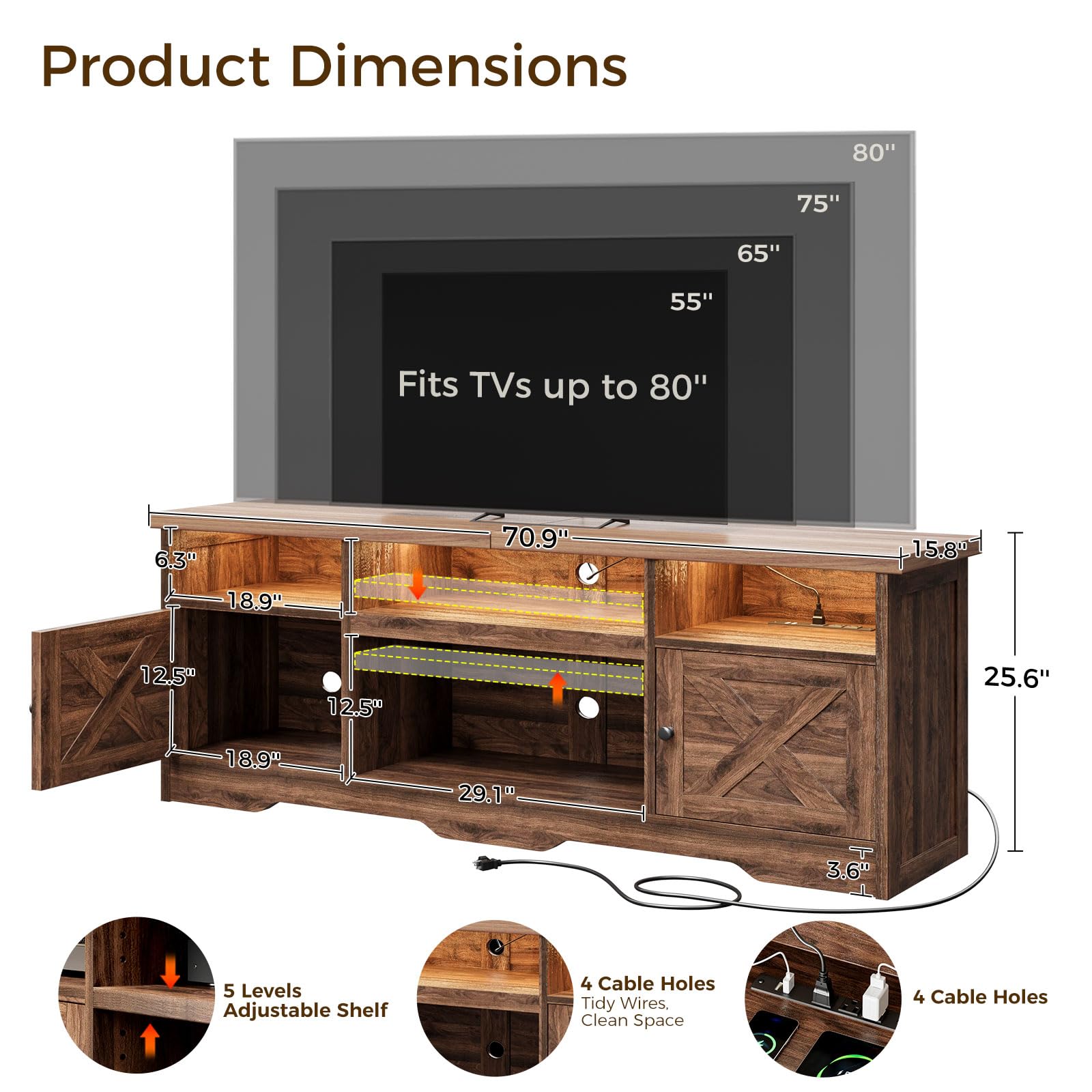 Casaottima TV Stand for 65 Inch TV, Entertainment Center, White