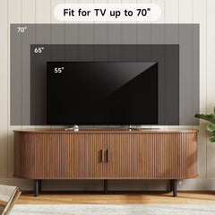 ONBRILL 70.8" TV Stand with Power Outlet for TVs up to 75 Inch, Entertainment Center with Storage and Adjustable Shelves, Modern Media Console with Sliding Doors for Living Room, Walnut