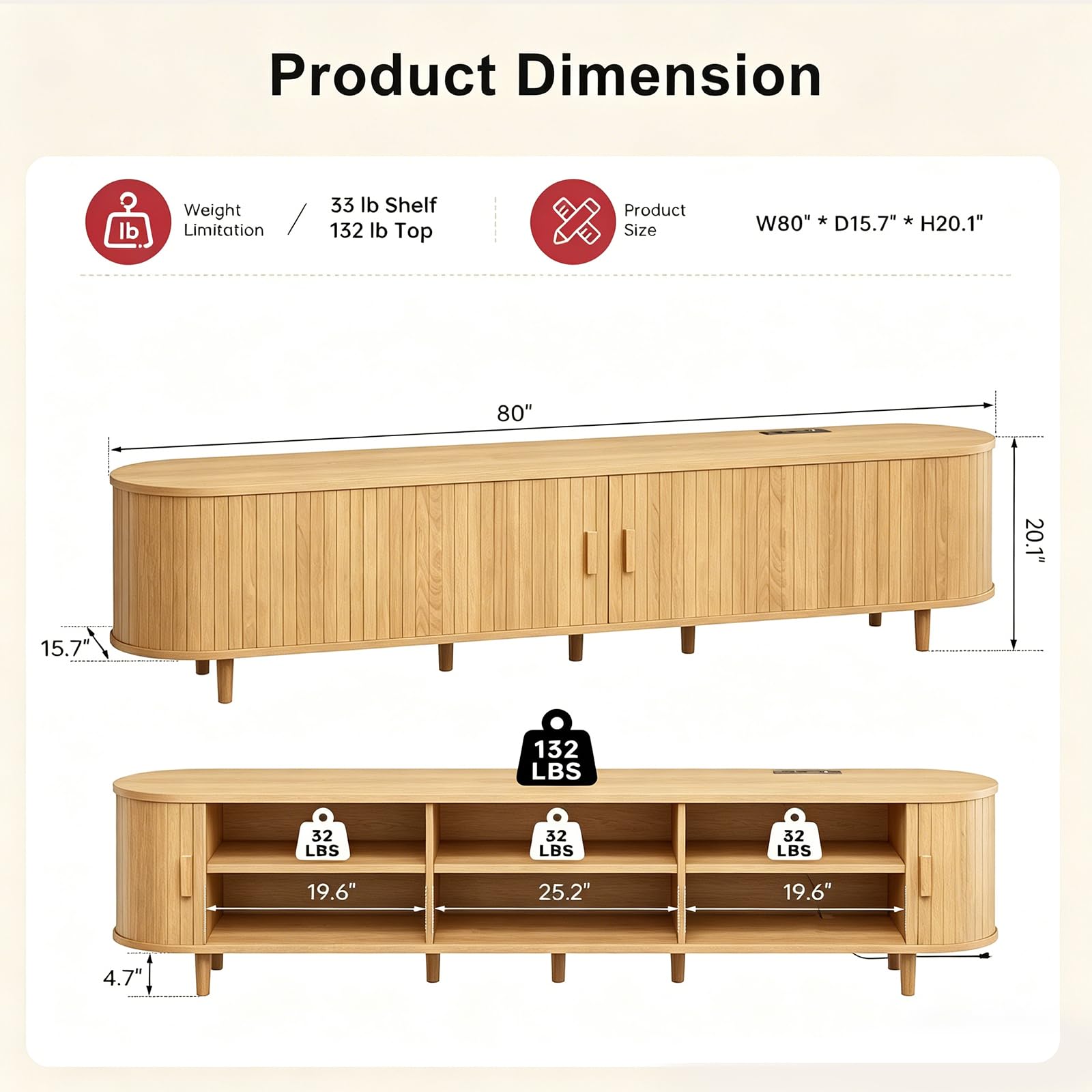 OneBlis 70" Mid Century Modern TV Stand, Wood TV Consoles with Sliding Doors and Power Outlet, Entertainment Center with Adjustable Shelves, Fluted TV Stands for Living Room, Walnut