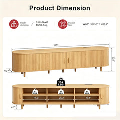 OneBlis 70" Mid Century Modern TV Stand, Wood TV Consoles with Sliding Doors and Power Outlet, Entertainment Center with Adjustable Shelves, Fluted TV Stands for Living Room, Walnut