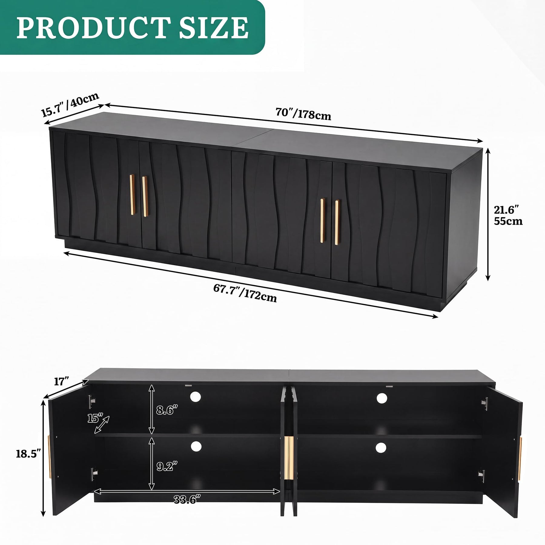 YITAHOME 70" Mid Century Modern TV Stand for 80 Inch TV, Storage, Walnut