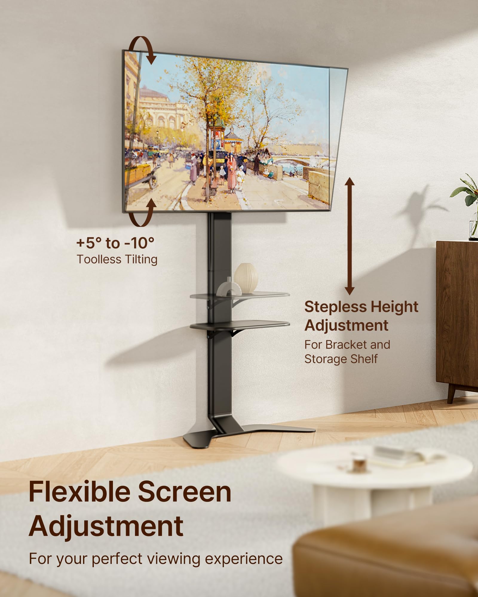 ECOTINY Tall Floor TV Stand for 37-86" TVs, Ultra Slim, Black