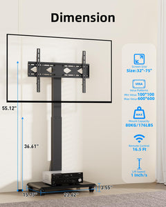 Motorized Rolling TV Stand on Wheels for 32-75 Inch TVs/Screens