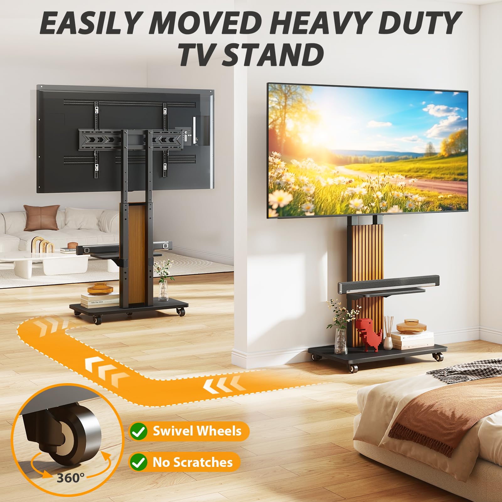 TVON Heavy Duty Rolling TV Stand for 55-100 inch Large Screens