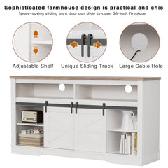 YESHOMY 58" Farmhouse TV Stand for TVs up to 65", Sliding Barn Doors, White