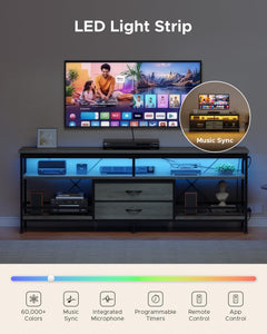 Lazzanto 63in TV Stand for 55-75in TVs, LED Lights, Charging Station, Black