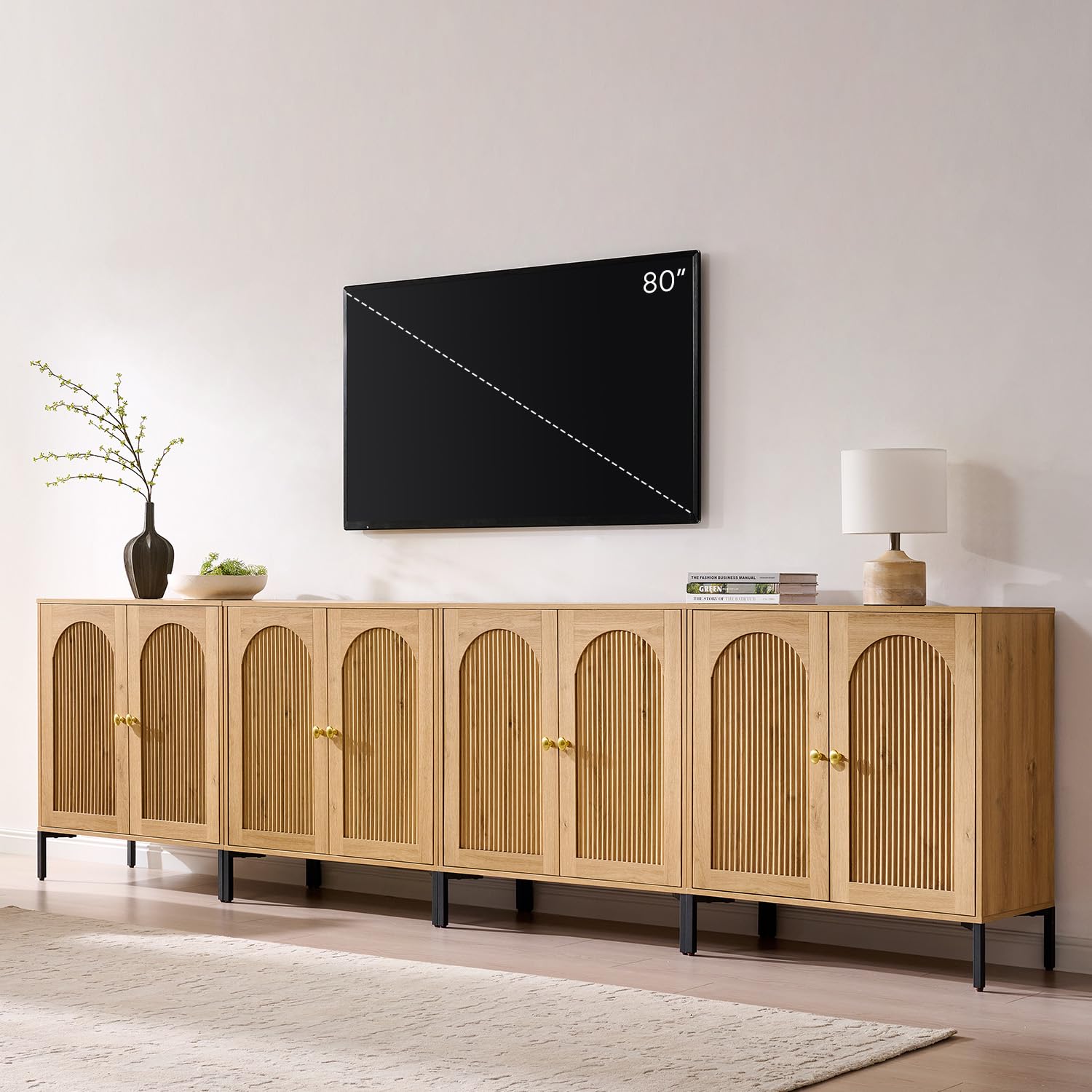 IFBUY 92.63" W Mid Century Modern TV Stands for Living Room, Brown