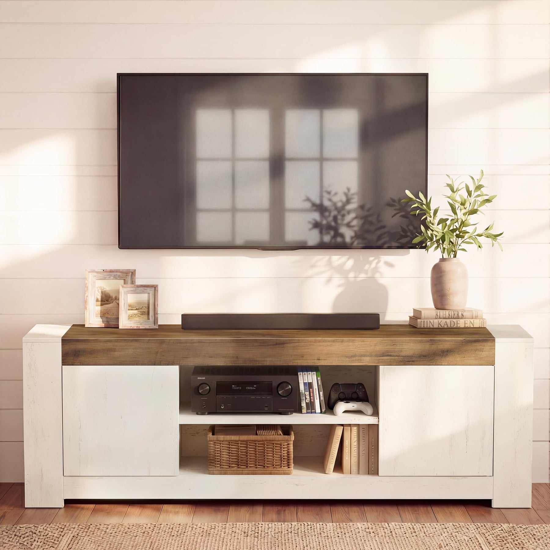 VASAGLE TV Stand, Farmhouse Entertainment Center with Storage Cabinets