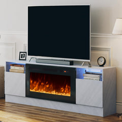 oneinmil Fireplace TV Stand with 36" Electric Fireplace, LED Light Entertainment Center, Modern Wood Texture Entertainment Stand with Highlight Storage Cabinet for TVs Up to 80", 70 inches, Black