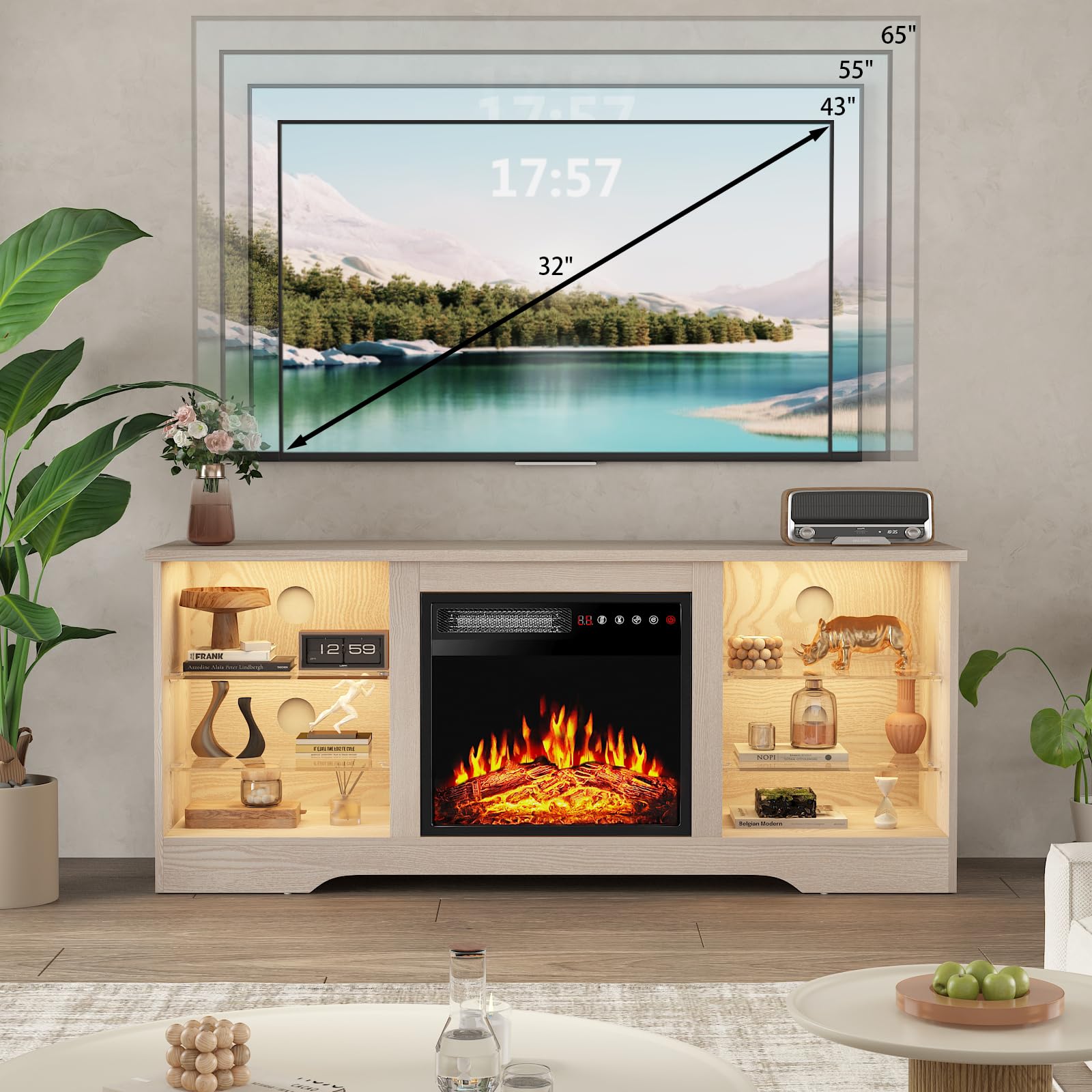 PRETZI Fireplace TV Stand with 36" Fireplace Up to 80" TVs for Living Room