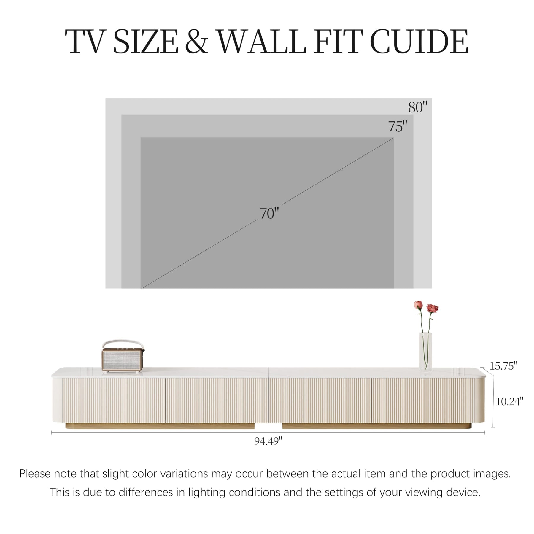 94.5" Fully Assembled TV Console, White TV Stand with Sintered Stone Top