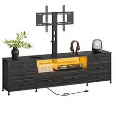 Welfuturer 70.8" W TV Stand with Mount and Power Outlet for 65/70/75/80 Inch TV, Farmhouse Entertainment Center with 8 Fabric Drawers, LED Lights and Open Storage Shelves for Living Room