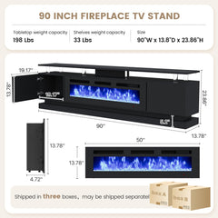 Nordivale 70" Fireplace TV Stand, Modern Entertainment Center for TVs Up to 80”, TV Console with Storage Cabinets, Media Console for Living Room, Black TV Stand and Black Fireplace
