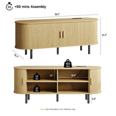 ONBRILL 70.8" TV Stand with Power Outlet for TVs up to 75 Inch, Entertainment Center with Storage and Adjustable Shelves, Modern Media Console with Sliding Doors for Living Room, Walnut