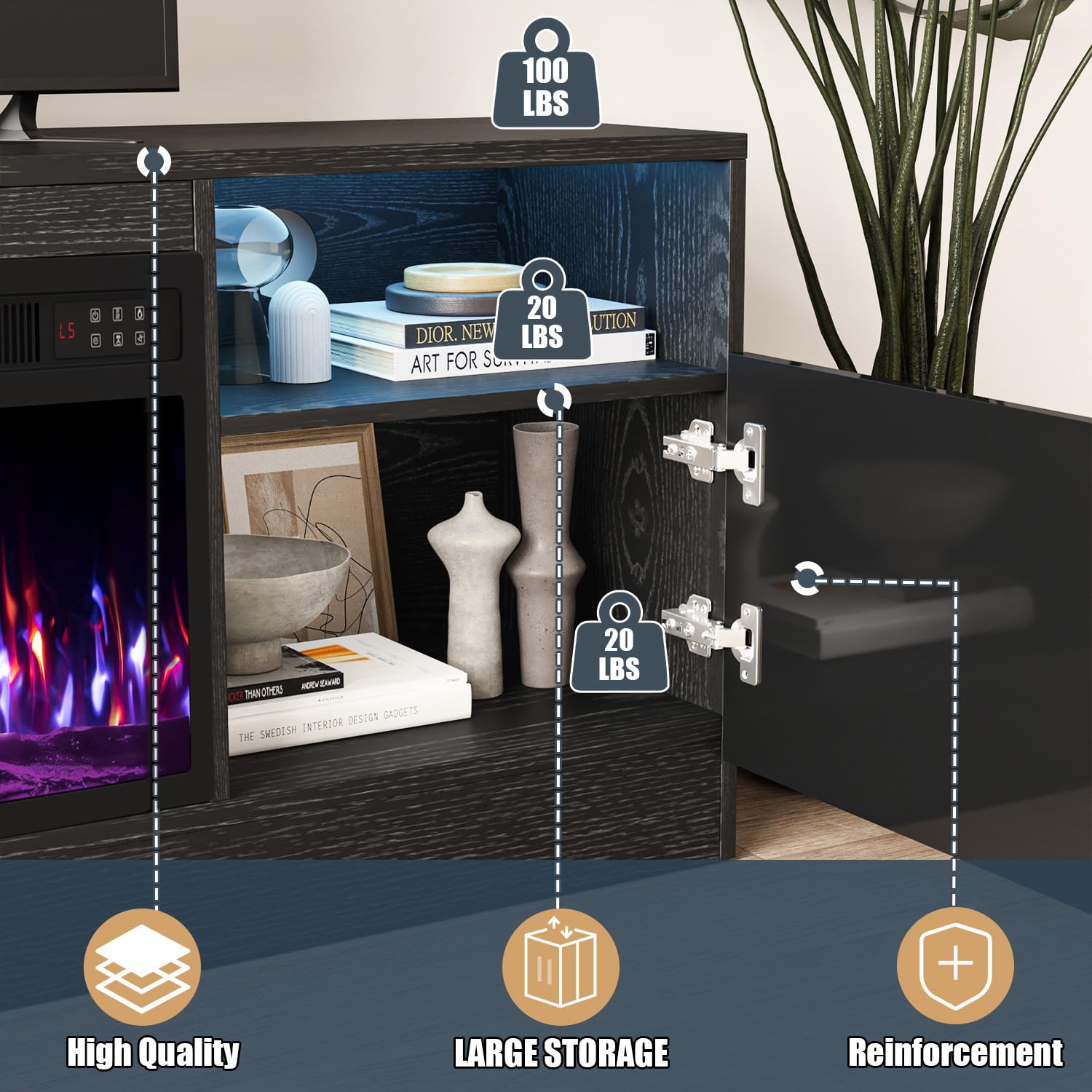 VITESSE 70”Fireplace TV Stand,Modern Entertainment Center Heating Fireplace