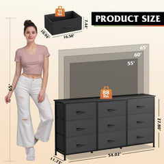 WLIVE Dresser TV Stand for 75 Inch TV, 9 Drawer Dresser for Bedroom, Black