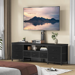 DrawXynth TV Stand with Mount for 45/55/65/75 inch TVs, 51.2" Dresser TV Stand Entertainment Center with 7 Fabric Drawers, Open Storage Shelves, Media Console for Living Room