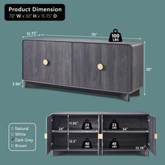 IFGET 70" Modern TV Stand with Storage, Wood Curved TV Console, Natural Oak