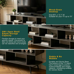 ACOHOOK Walnut 60" Mid-Century TV Stand with Storage Open Shelf